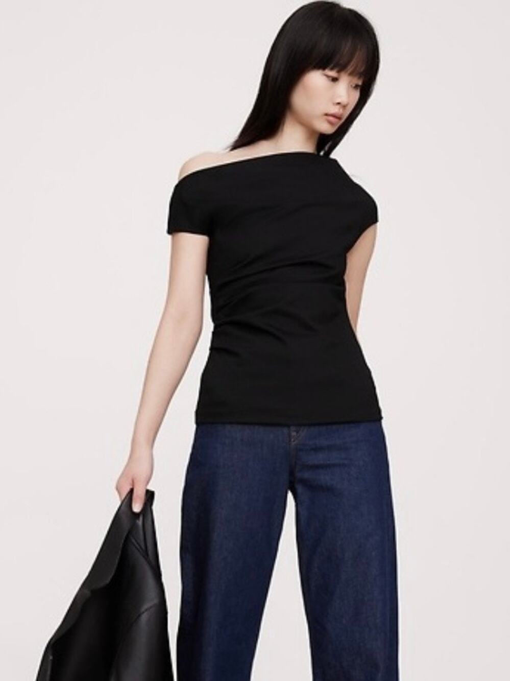 Banana Republic Everywhere Ponte One Shoulder Top Black NEW XL